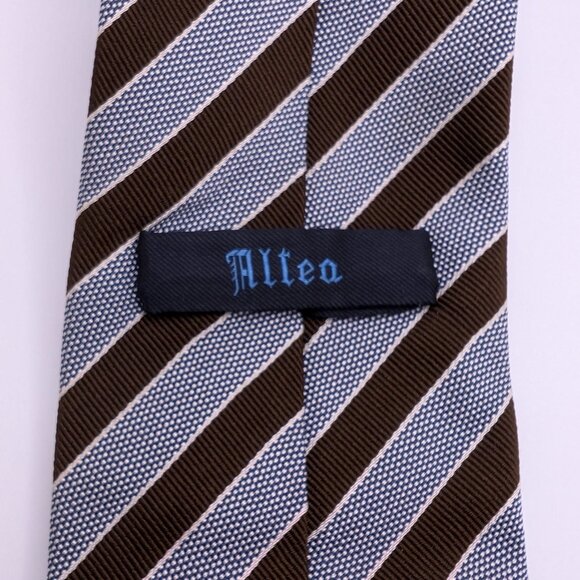 ALTEA Milano Tie Made in Italy 55% Silk 45% cotton Gray and Brown Stripes Excel - Picture 2 of 3